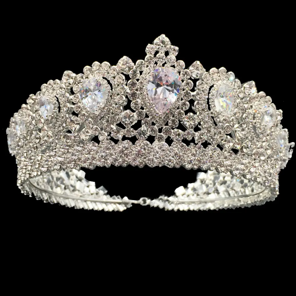 Echsio Zircão Cúbico Auréola Tiara Para Personalizar-Acessório Bola O Mais Brilhante Big Pear Cut Zircon Crown Para Mulheres BC3232