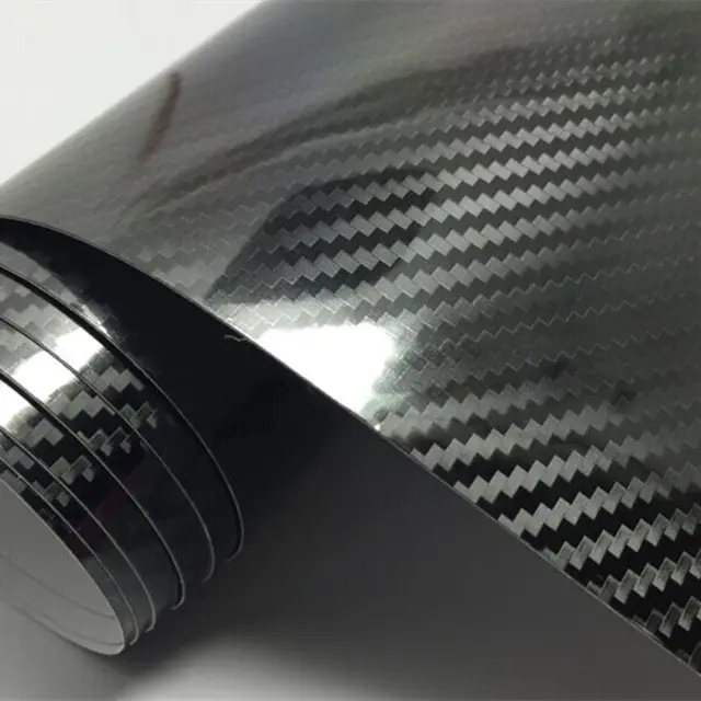 Adhesivo de vinilo para coche, 1,52x18m, negro, alto brillo, fibra 5D, papel de carbono