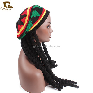 Toptan jamaika tarzı Rasta şapka ile DreadLock uzun siyah saç Rasta peruk kap kostüm aksesuarı Rasta ile kadınlar için - Product Image 3