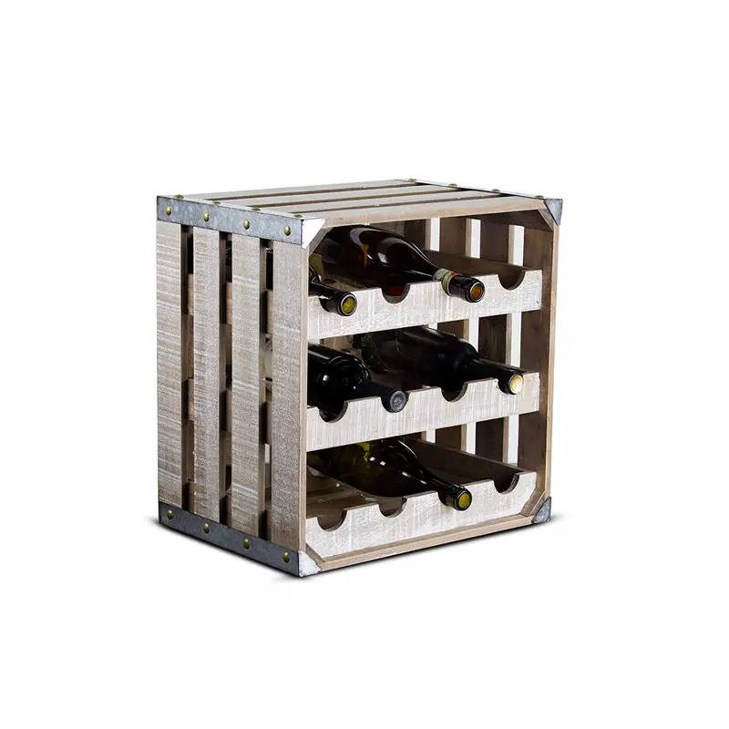 Rack rústico de vinho branco com 12 garrafas, cremalheiras de vinho de madeira usadas gratuitamente