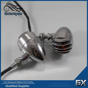 Black/Silver LED Grilled Vintage Custom Motorcycle Turn Signal Lights