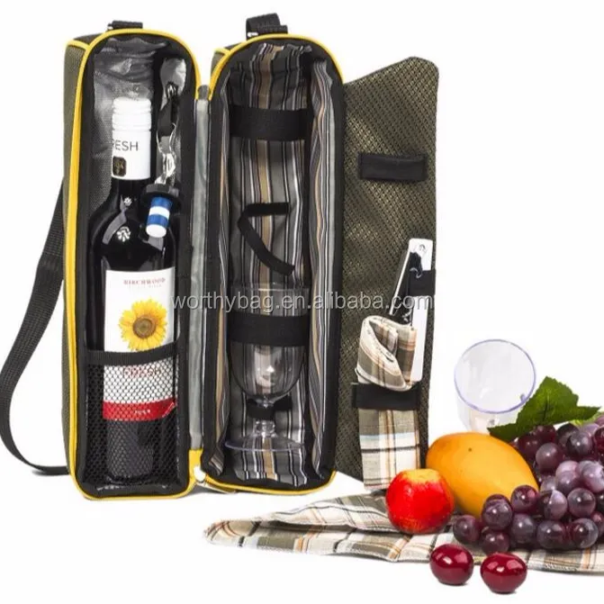 Borsa termica per vino di alta qualità con accessori borsa termica per vino Deluxe con bicchieri tovaglioli e cavatappi per 2 persone