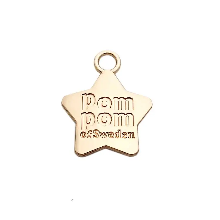 Design engraved stars shape logo custom security metal hang charm pendant jewelry tags for Bracelet