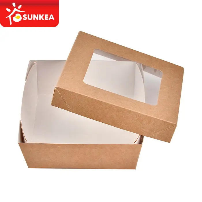 Caja para ensaladas de Papel kraft con revestimiento de PE con ventana