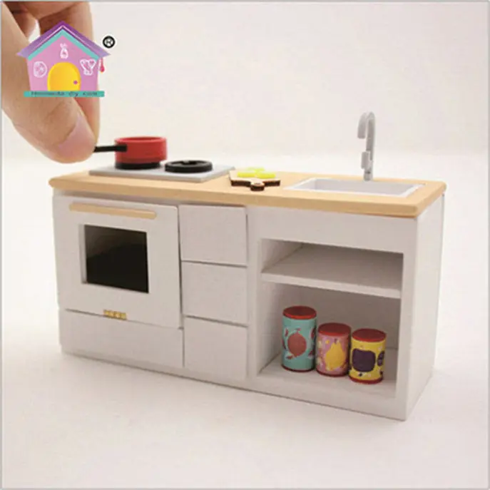 Diy casa de muñecas cocina accesorios de muñecas de juguete de madera de cocina en miniatura