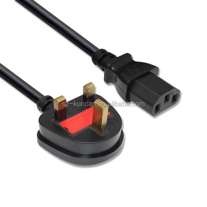 British UK Computer Extension Socket Connector Fused 3 Pin Wall Plug IEC C13 AC Power Cord Cable