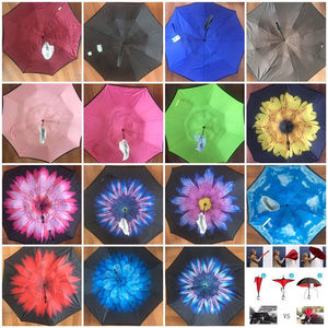 2024 Venda Quente Novos Produtos Estoque Personalizado Dupla Camada Inside Out <span class=keywords><strong>C</strong></span> Forma <span class=keywords><strong>Handle</strong></span> Invertido Guarda-chuva Reverso Com Impressões Do Logotipo