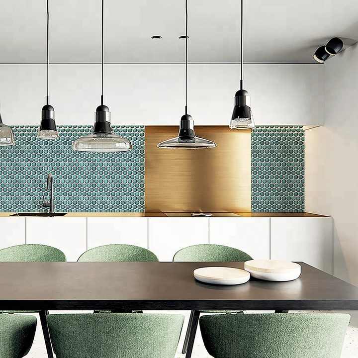 European Antique 28mm Glossy Glazed Kitchen Bathroom Backsplash Wall Floor Green Circle Penny Round Ceramic Mosaic Tiles