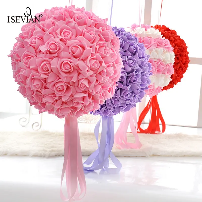 ISEVIAN-Bola de flores de seda Artificial para decoración de escenario, Bola de flores de espuma de PE para boda y fiesta