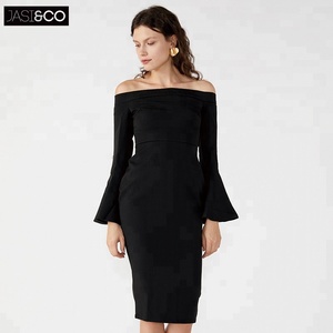 Ajuste y Flare <span class=keywords><strong>Sexy</strong></span> Bodycon hombro negro porno hermosa dama vestido de moda - Product Image 6