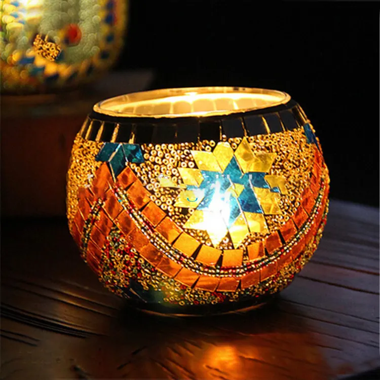 Mescente antike Kristall Tropfen Mosaik Glas Kerzenhalter