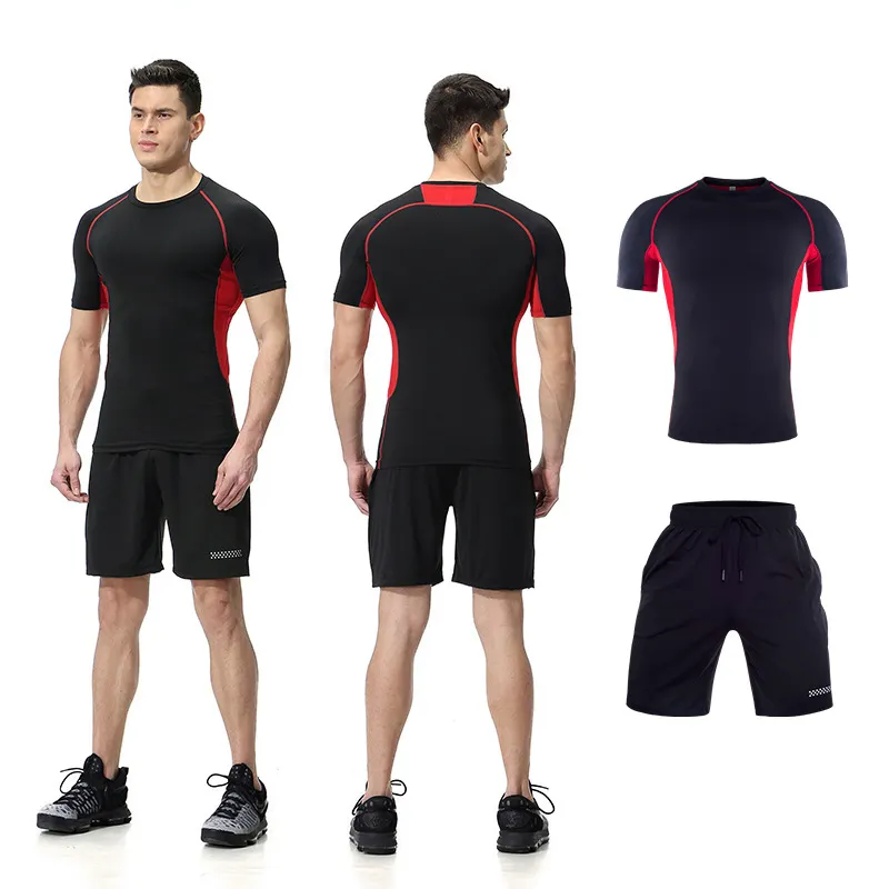 Conjunto de ropa deportiva para hombre, camiseta de manga corta y pantalones cortos de compresión, para gimnasio