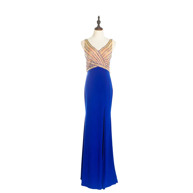 Vestido longo elegante azul para noite, vestido longo elegante europeu moderno decote em v