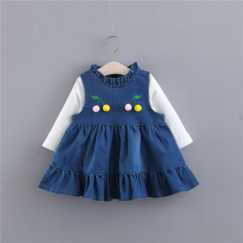 Cherry 0-3 anni i bambini dei jeans smocked sexy ragazza senza vestito per il bambino della principessa