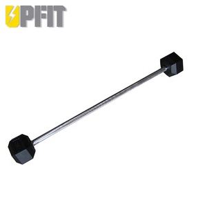 ホットセール固定六角ヘッドジムホームトレーニングラバーベルカールバー付きストレートストレートバー - Product Image 1