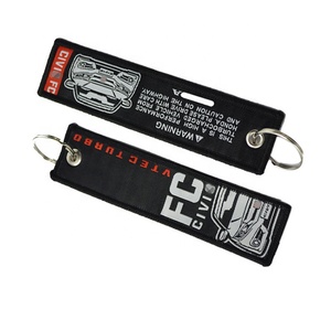 100pcs מינימום אדום טיסה רקמת Keychain עם שני הצדדים לוגו מותאם אישית
