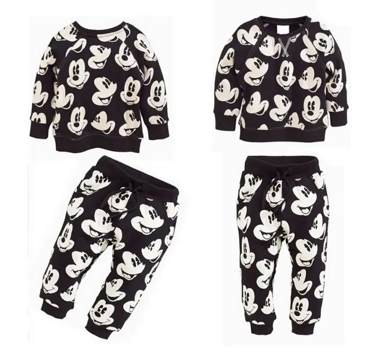 Conjunto de moletom minnie infantil, roupa esportiva de manga longa para meninos e meninas de 1-5t