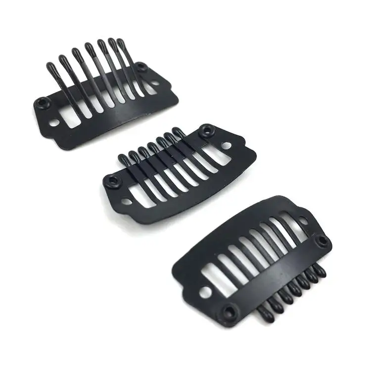 100pk Estensione Dei Capelli Piccolo In Acciaio Inox Nero 7 Denti Snap Pettine Parrucca Clip In Metallo