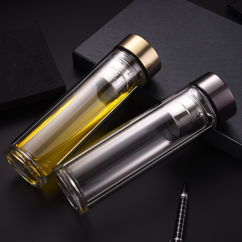 400ml Transparent Borosilicate glasses Custom Glass Water Bottle with ss304 lid