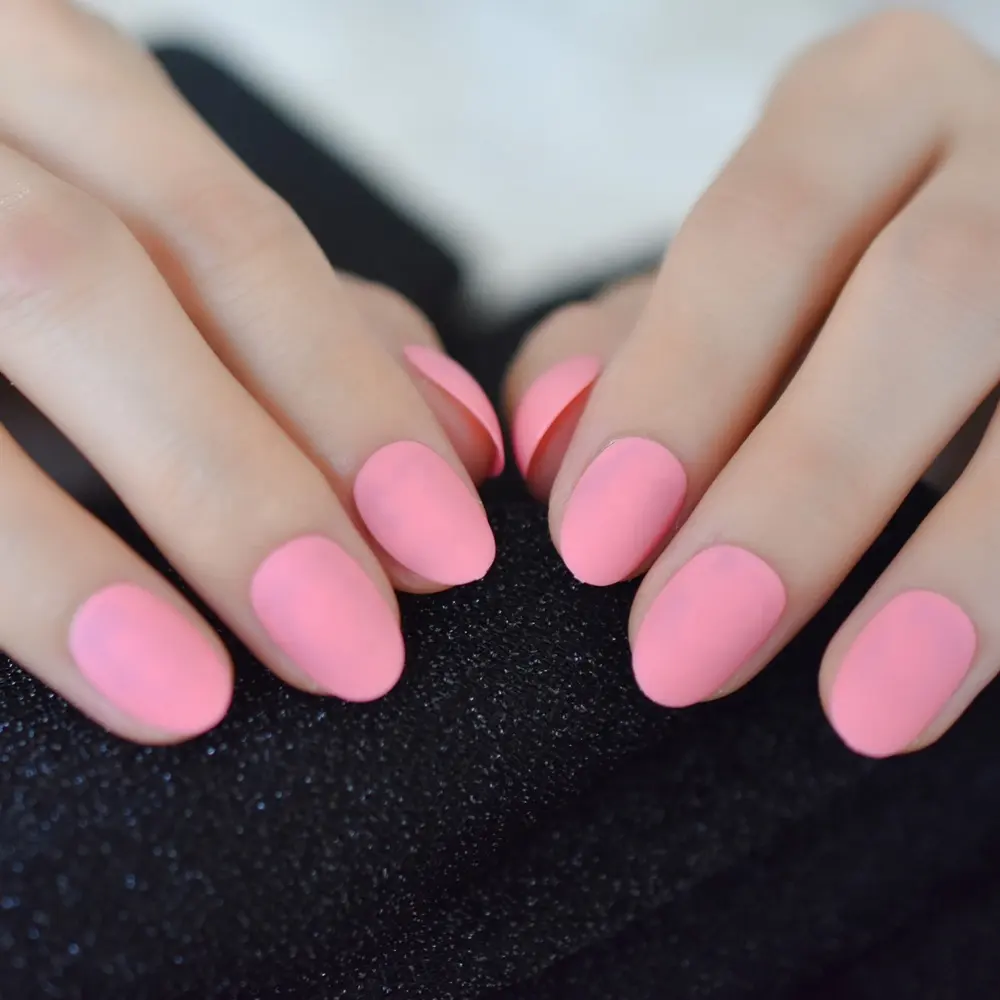Deep Pink Matte Móng Tay Giả Hàn Quốc Ngắn Acrylic Nail Mẹo Frosted Phong Cách Nails Salon Sản Phẩm Chuyên Nghiệp L5099