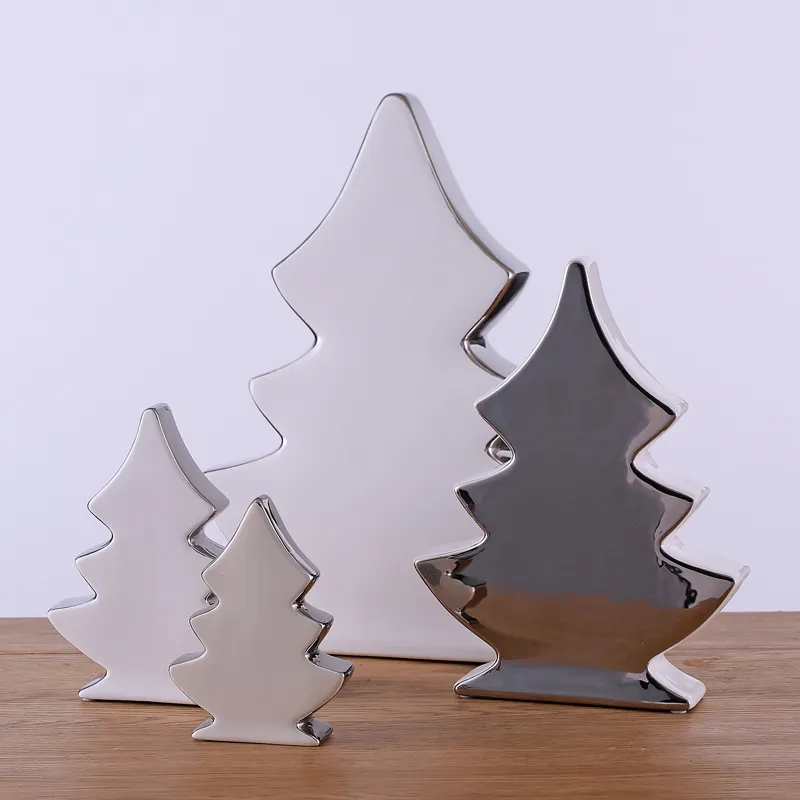 Commercio all'ingrosso di buona vendita di ceramica di natale albero di natale decorazione placcatura Albero di natale per argento e di colore bianco