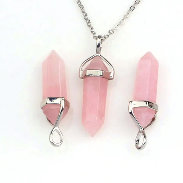 Лидер продаж, оптовая продажа, ожерелье из натурального камня Hexastyle Cone, кулон из розового кварца с кристаллом, ювелирные изделия из полудрагоценных камней