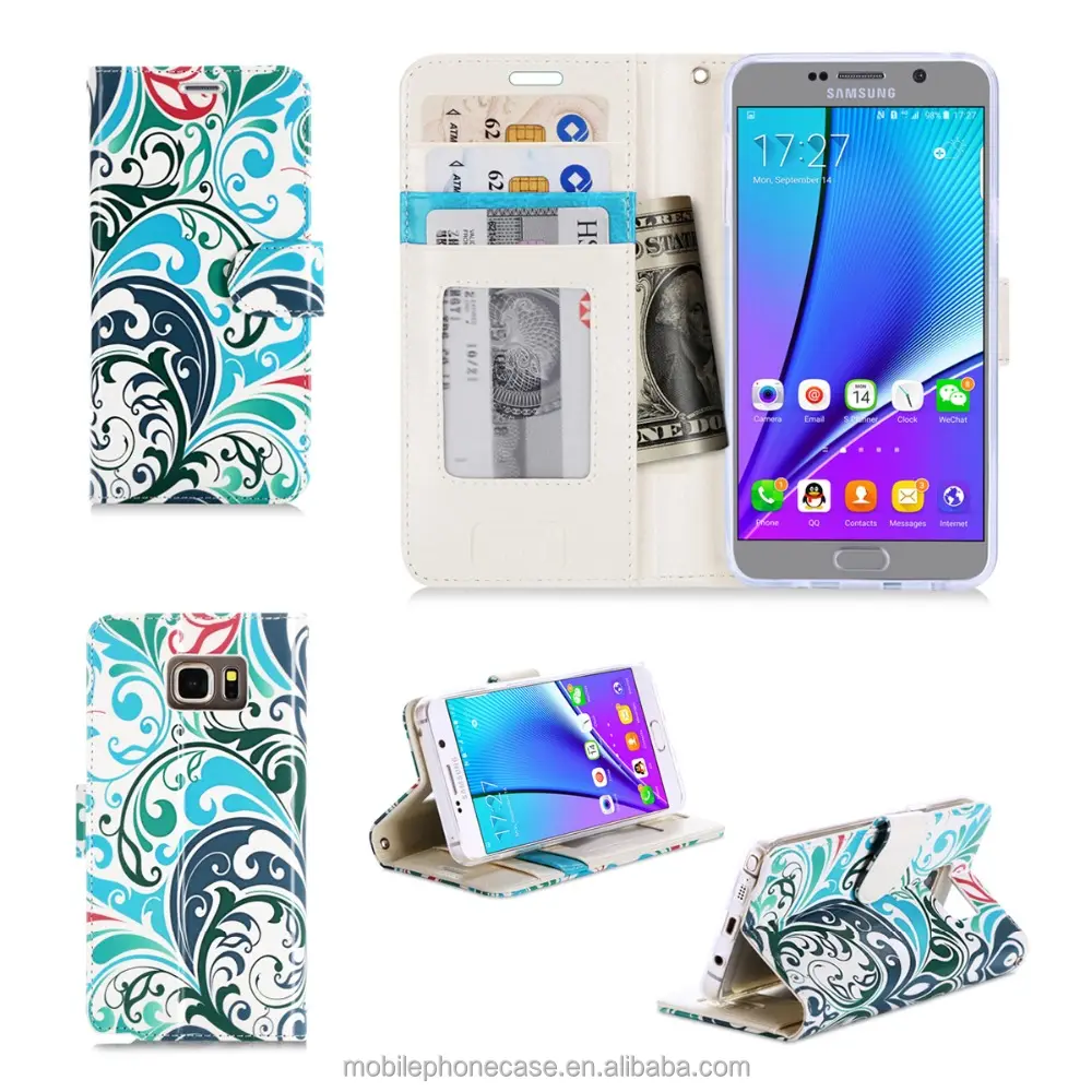 Nuevo estilo de moda de cuero de PU personalizado funda de teléfono para Samsung Galaxy Note 5