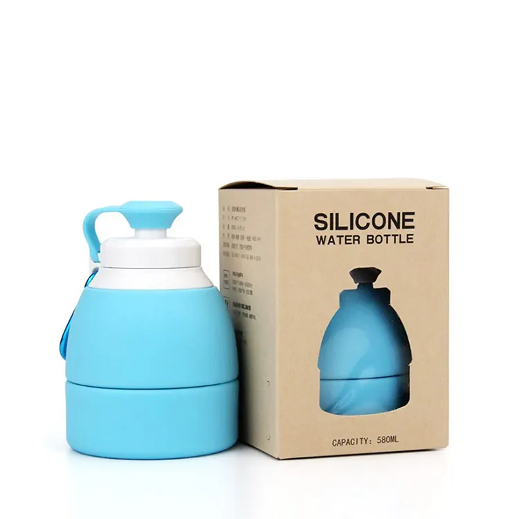 Sıcak satış açık katlanabilir 580ml katlanabilir silikon su şişesi ile özel Logo