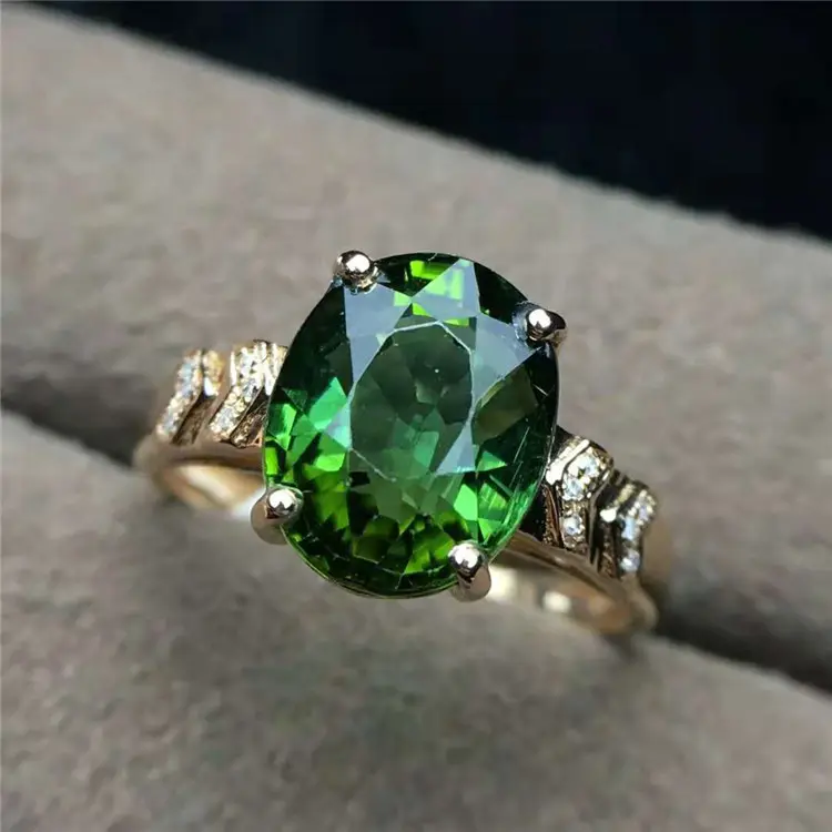 Anillo de oro de 18 quilates con piedra verde de la suerte, joyería dorada