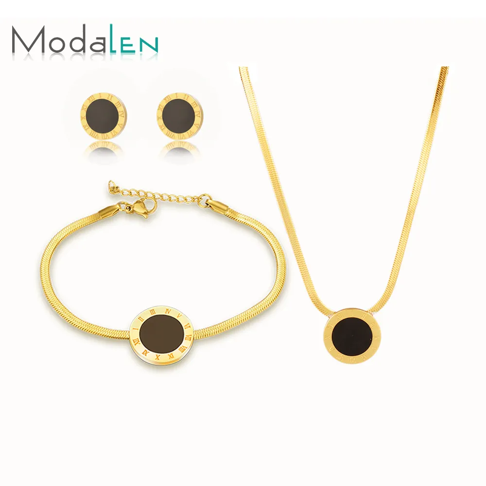 Conjunto de joyería con números romanos para mujer, juego de pulsera de oro de 18k, cadena de acero, joyería de Dubái, 2021