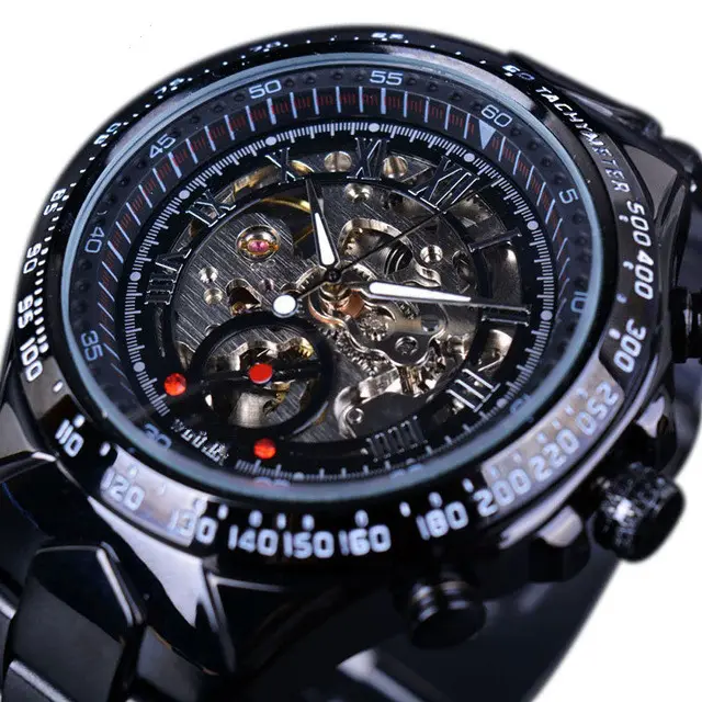 Luxury all stainless steel Skeleton Wristwatch for your logo custom watch