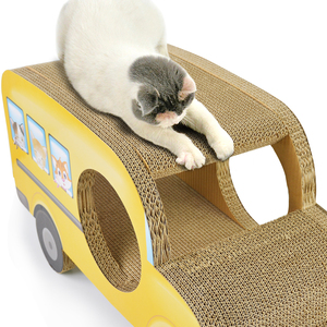 猫製品猫おもちゃ段ボール紙クラフト猫スクラッチャー車型ルームハウスBoxes-IC-0040スクールバス