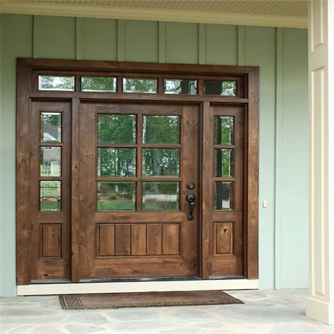 Français en bois massif porte d'entrée en bois porte d'entrée en bois massif avec verre