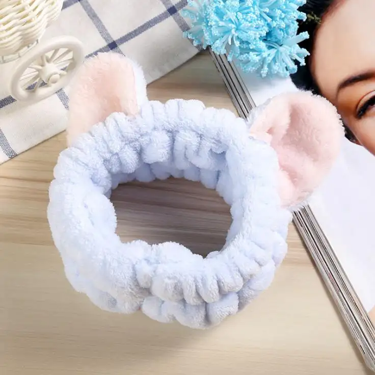 Young Lady Cute Cat Ear Headband Comfortable Women Fleece Hairband Fashion Girls Make Up Headband For Wash Face