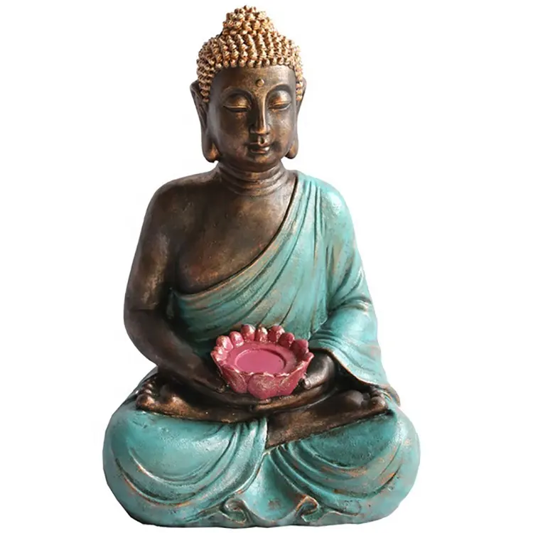Geomantic Omen decor gift Resin Gold Buddha Meditation Sculpture with T-Light Candle Holder