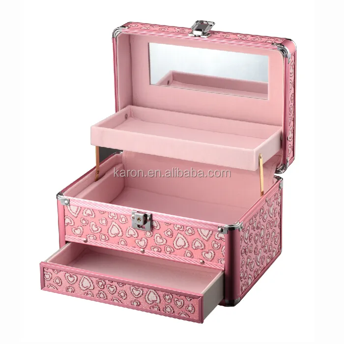 Kotak display wadah penyimpanan pengatur perhiasan hot pink aluminium profesional