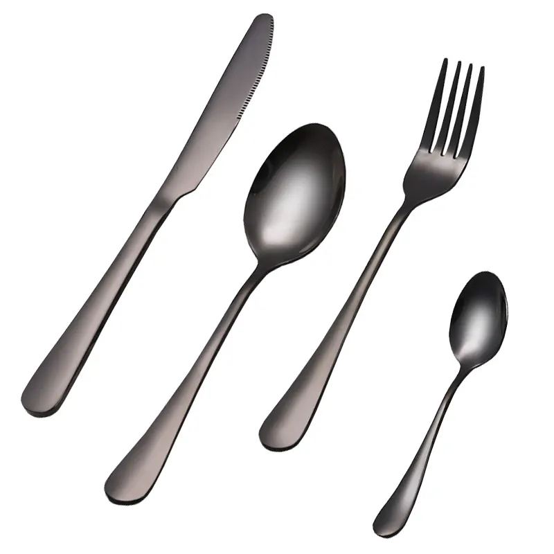 กระจกโปแลนด์สีดำชุบ Flatware ช้อนส้อม18/10สแตนเลสเคลือบสีดำช้อนส้อม Inox ชุดช้อนส้อม