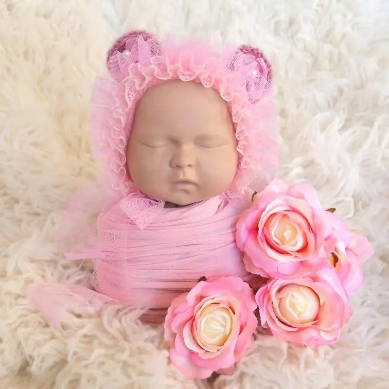 Chapéu de fotografia do bebê, menina, chapéu de renda, chapéu rosa, recém-nascido, presente do chuveiro do bebê, boné de animais para recém-nascidos, adereços de fotos