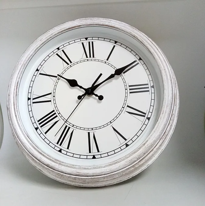 Vintage blanc français style rond rétro antique shabby chic horloge murale