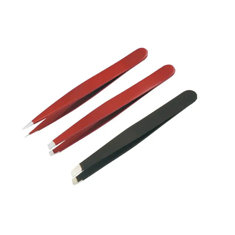 Penutup Alis Profesional Anti Karat Datar Tip Colored Lapisan Rubberized Selesai Tweezers