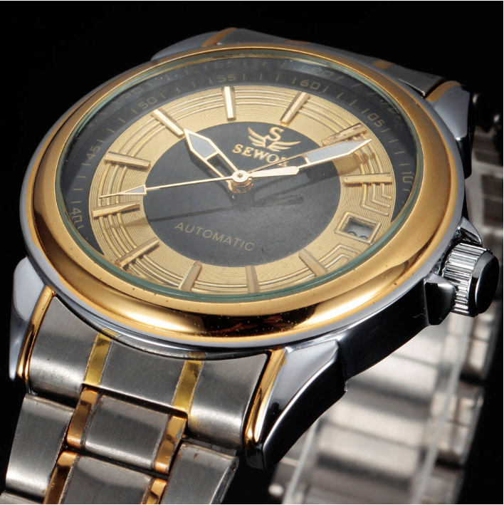 1 black dial silver gold strap