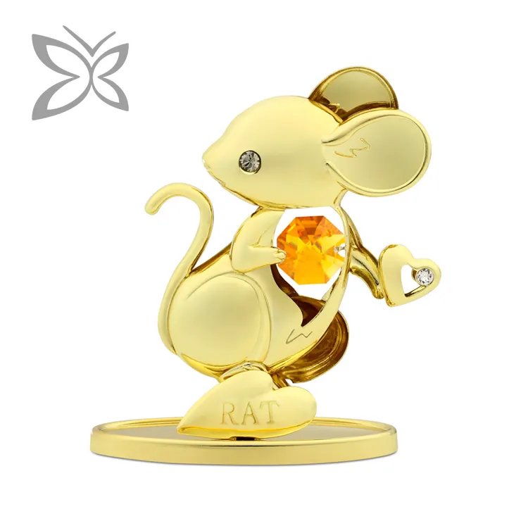 Cryeuropéenne — Figurine de Rat plaqué or 24k avec cristaux décoratifs, Horoscope chinois Feng Shui, artisanat d'animaux, avec 12 cristaux brillants