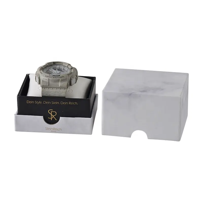 Caja de papel de embalaje para reloj de cuarzo, diseño de alta gama, Impresión de mármol, logotipo personalizado