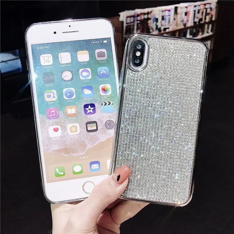 ใหม่หรูหรา silver bling เพชร eletronplated tpu เคสโทรศัพท์สำหรับ iphone xs max