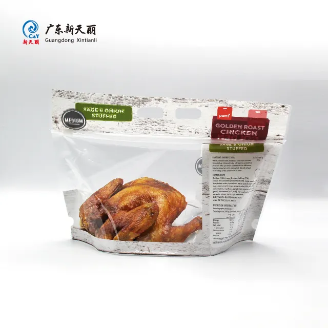 Anti-fog resistenza di olio sacchetto di cibo arrosto di pollo zip sacchetto di plastica con manico