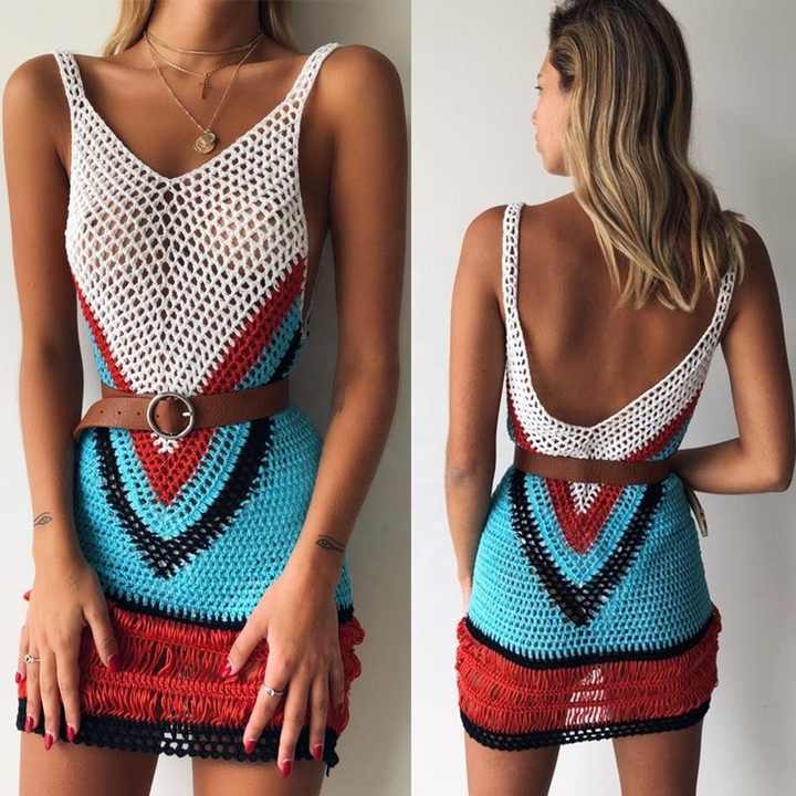 Bestdance Women's Sexy Dress Cover up Bikini Beachwear Knit Crochet Sleeveless Tunic New