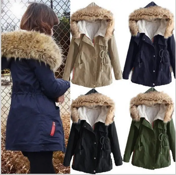 Casaco de inverno feminino ey0226a, casaco grosso para mulheres, com gola de pele, parka, quente e grosso