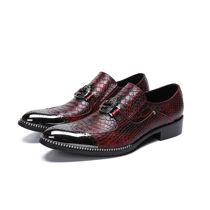 Zapatos Oxfords puntiagudos para hombre, calzado Formal de lujo, de cuero, vino tinto, a la moda, precio en línea NA200