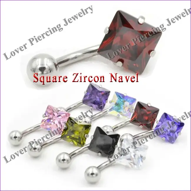 [SS-E847] Square Zircon Steel Navel Belly Piercing Ring Fake Navel Piercing