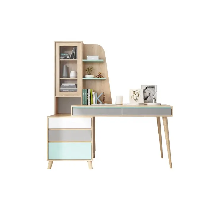 Роскошный современный деревянный стол, дизайнерская мебель, красочный книжный шкаф, комбинированный компьютерный стол